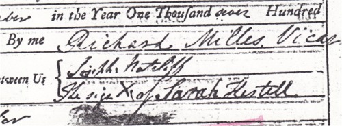 Signature on marriage entry in 1788