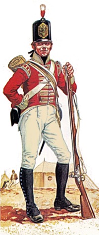 Private of the 1st Battalion Inniskillings on parade in Malta around 1803