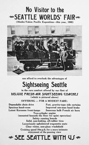 Gray Line sightseeing bus advertisment 1909 Seattle Worlds'Fair